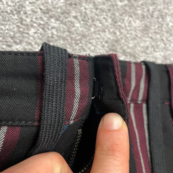 Urban Outfitters Cropped Pants Mens 34 Maroon Black Striped Straight Drawstring - Picture 5 of 15